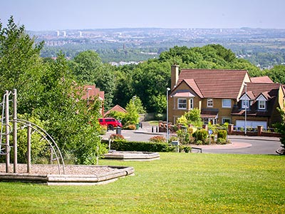 Play area and houses at Hamilton West