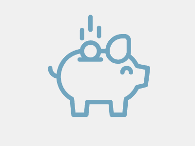 save money graphic of a coin going into a piggy bank