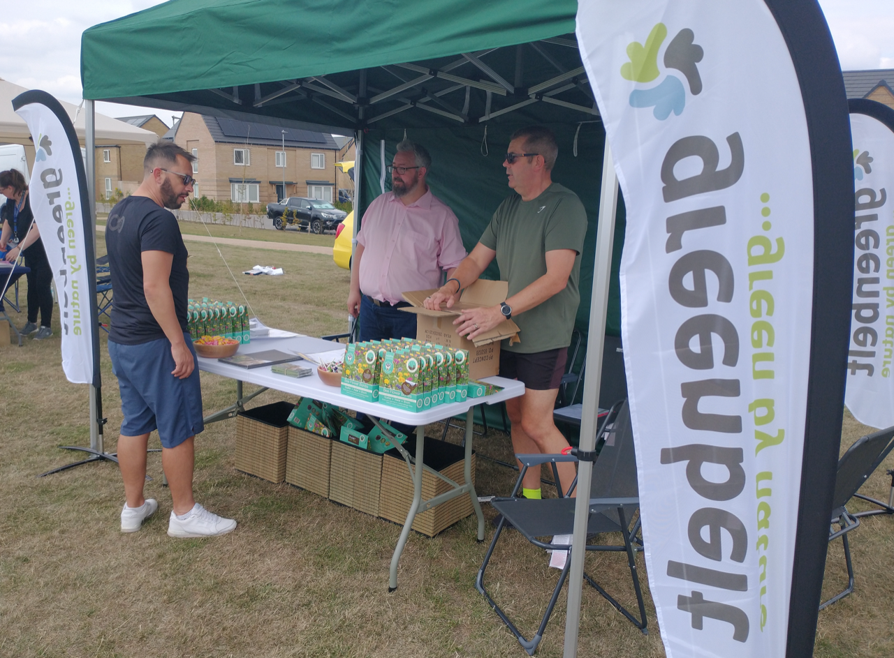 Gerry and Nick manning the Greenbelt stall at the Northstowe Marathon event